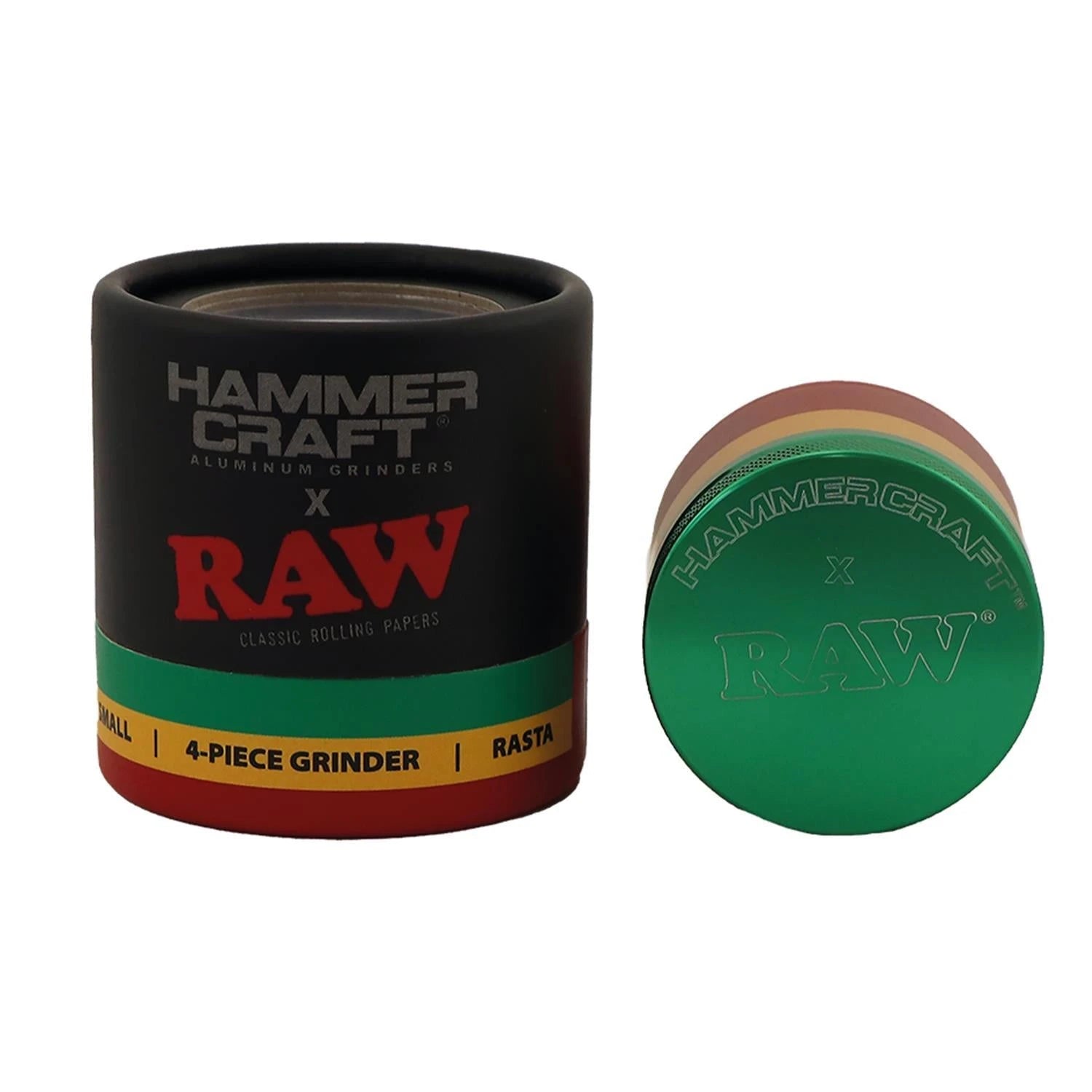 Hammercraft x RAW Grinder Rasta Aluminium 4-teilig Small Ø 49 mm RAW